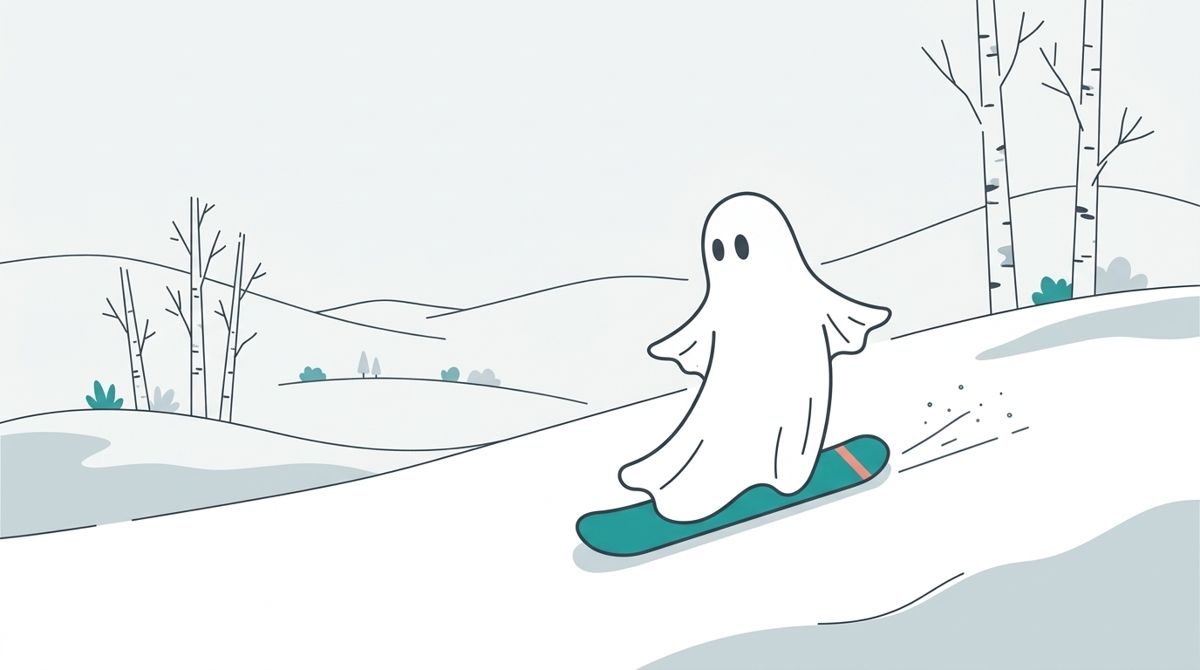 蛭野高原滑雪場插畫：Wraithe 幽靈吉祥物在蛭野高原滑雪場滑單板