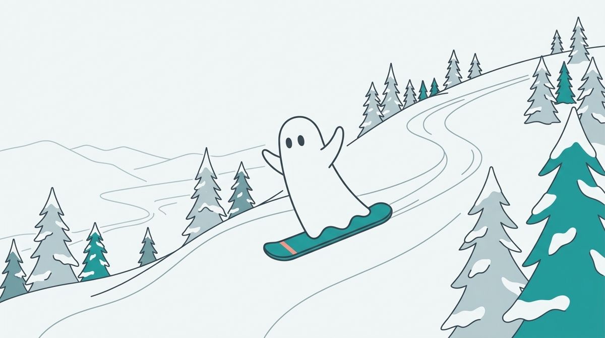明寶滑雪場插畫：Wraithe 幽靈吉祥物在明寶滑雪場滑單板