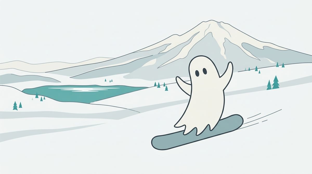 妙高池之平溫泉滑雪場插畫：Wraithe 幽靈吉祥物在妙高池之平溫泉滑雪場滑單板
